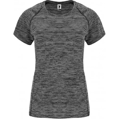 T-shirt femme de sport en polyester chiné, manches courtes raglan, 140 g/m²