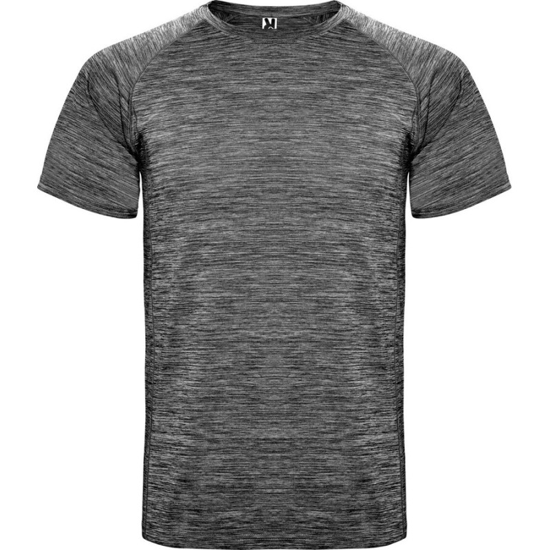 T-shirt homme de sport en polyester chiné, manches courtes raglan, 140 g/m²