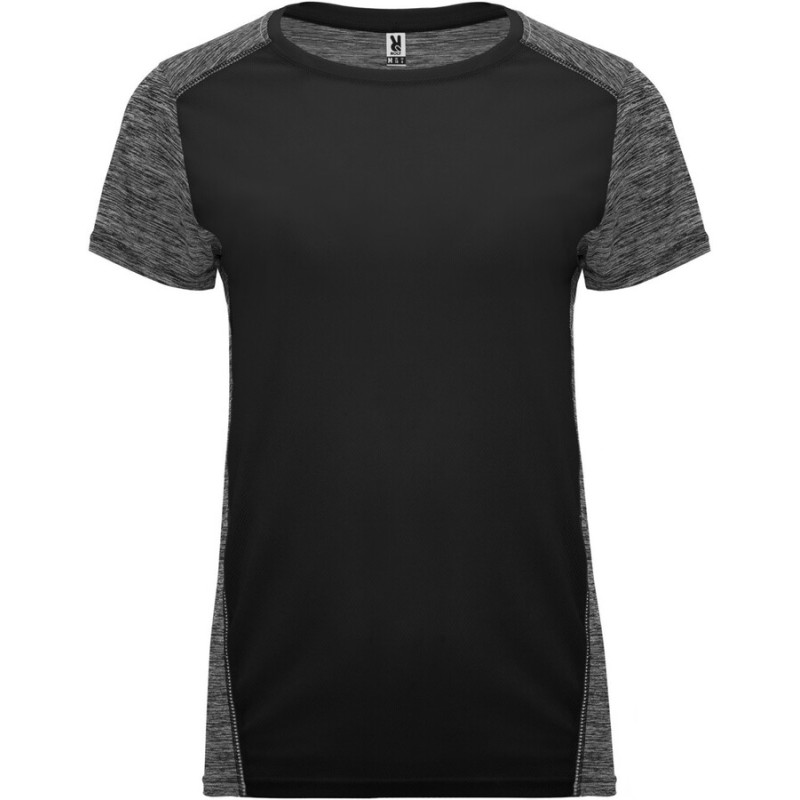 T-shirt de sport femme respirant tissu polyester bicolore, 135 g/m²