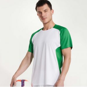 T-shirt sport bicolore manches courtes raglan en polyester, 140 g/m²