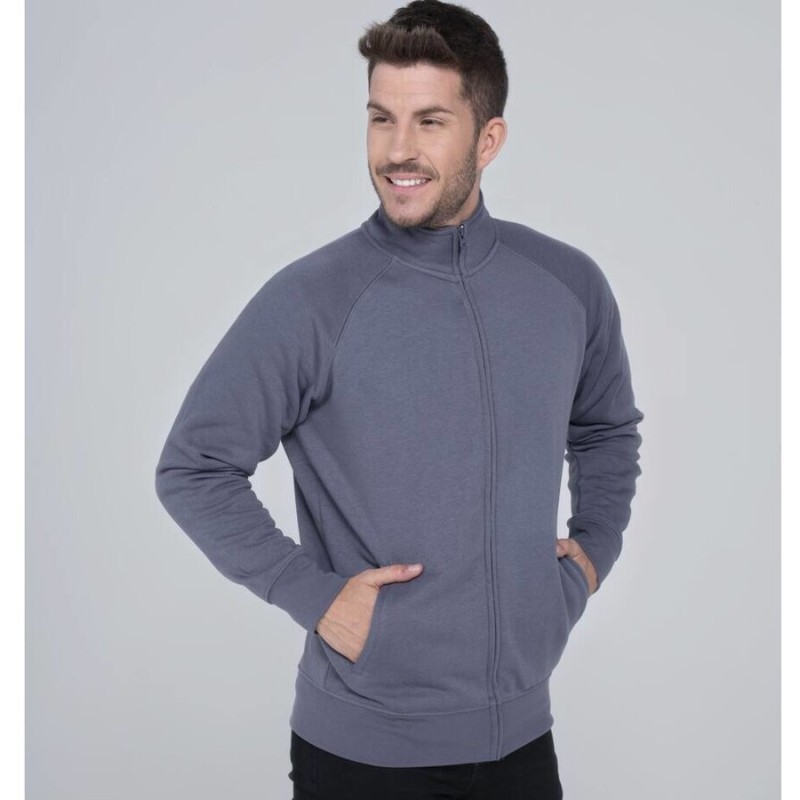Sweat grand zip sans capuche, intérieur gratté, poches latérales, 290 g/m²