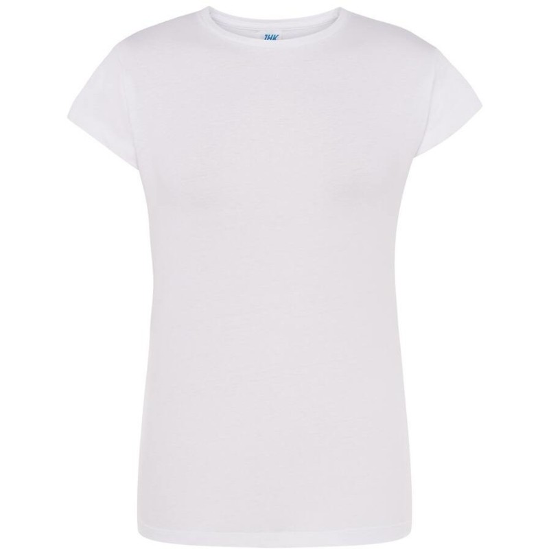 T-shirt femme col rond coupe droite manches courtes en coton pré-rétréci, 155 g/m²