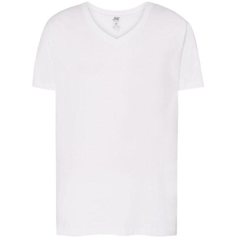 T-shirt col V manches courtes en coton doux lavé aux enzymes, 160 g/m²