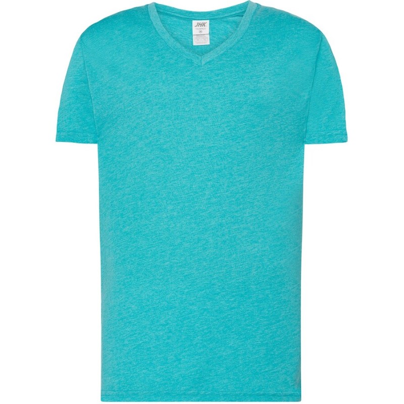 T-shirt col V manches courtes en coton doux lavé aux enzymes, 160 g/m²