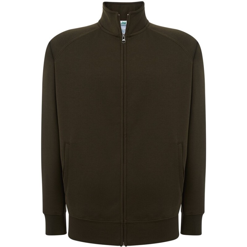 Sweat grand zip sans capuche, intérieur gratté, poches latérales, 290 g/m²