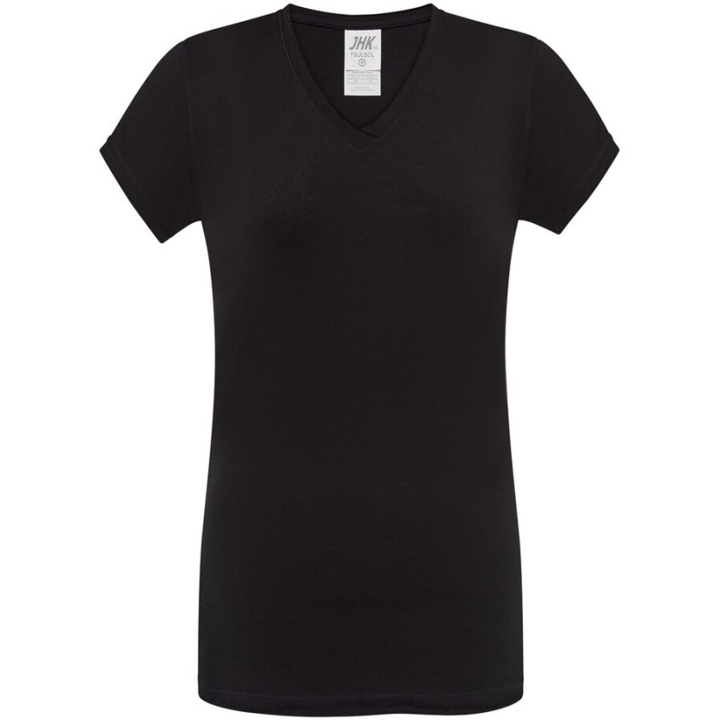 T-shirt femme col V manches courtes coupe cintrée en coton, 140 g/m²