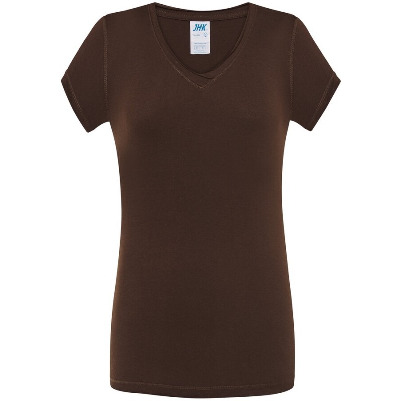 T-shirt femme col V manches courtes coupe cintrée en coton, 140 g/m²