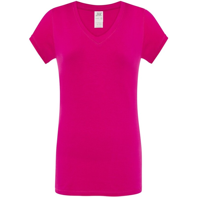 T-shirt femme col V manches courtes coupe cintrée en coton, 140 g/m²