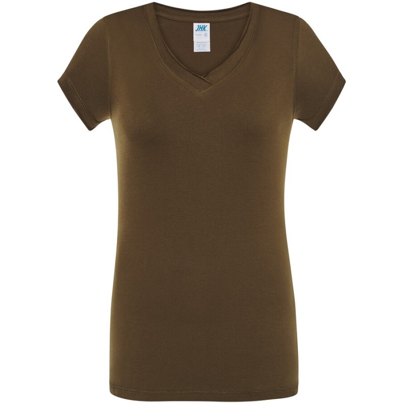 T-shirt femme col V manches courtes coupe cintrée en coton, 140 g/m²