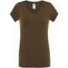 T-shirt femme col V manches courtes coupe cintrée en coton, 140 g/m²