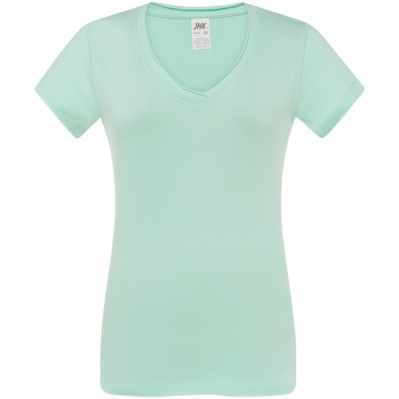 T-shirt femme col V manches courtes coupe cintrée en coton, 140 g/m²
