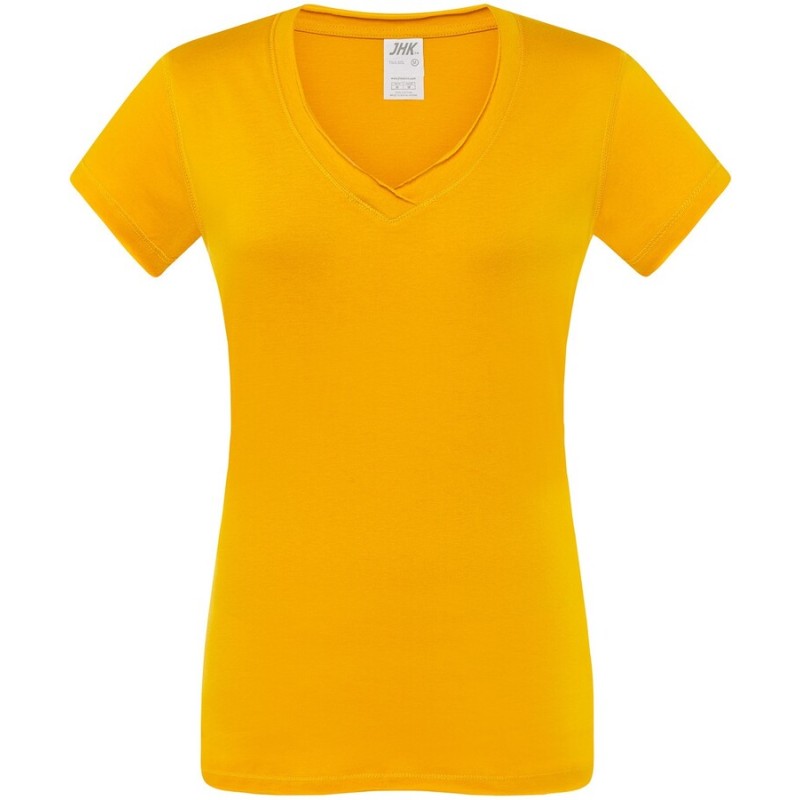 T-shirt femme col V manches courtes coupe cintrée en coton, 140 g/m²