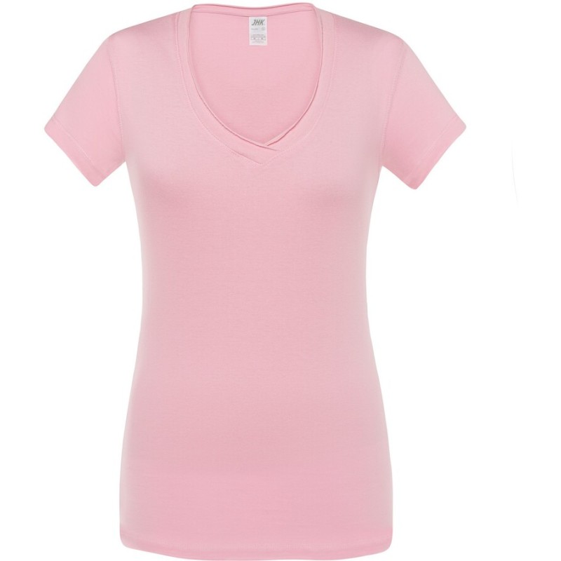 T-shirt femme col V manches courtes coupe cintrée en coton, 140 g/m²