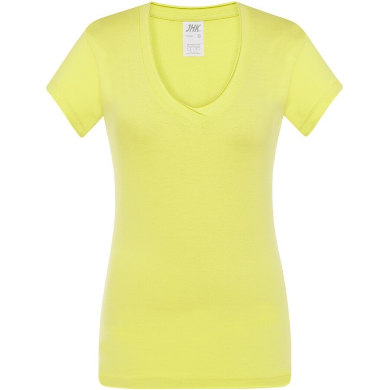 T-shirt femme col V manches courtes coupe cintrée en coton, 140 g/m²