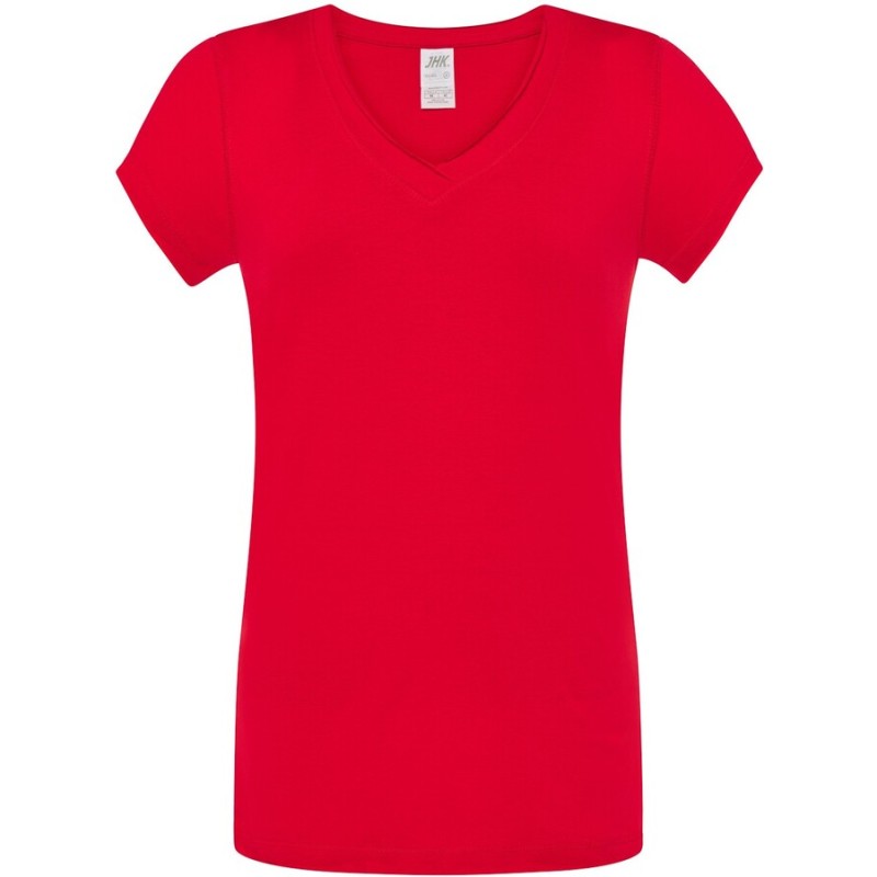 T-shirt femme col V manches courtes coupe cintrée en coton, 140 g/m²