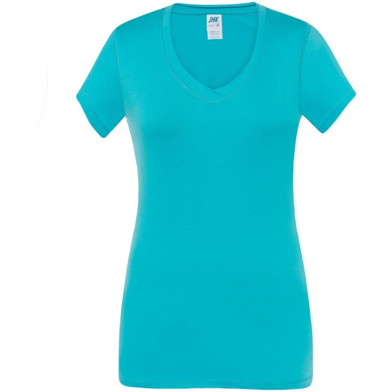 T-shirt femme col V manches courtes coupe cintrée en coton, 140 g/m²