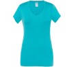 T-shirt femme col V manches courtes coupe cintrée en coton, 140 g/m²