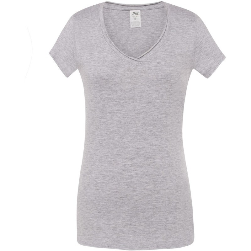 T-shirt femme col V manches courtes coupe cintrée en coton, 140 g/m²