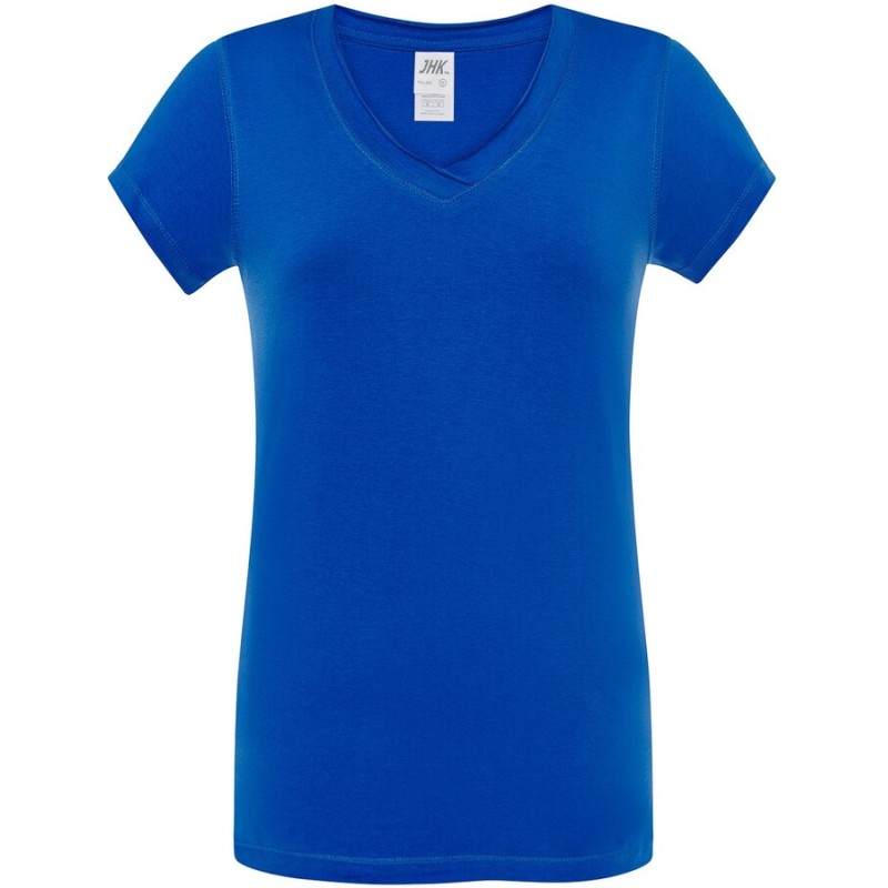 T-shirt femme col V manches courtes coupe cintrée en coton, 140 g/m²