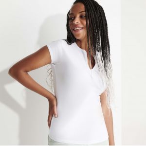 T-shirt femme col V près du corps en coton et élasthanne, 200 g/m²