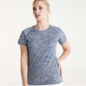 T-shirt femme de sport en polyester chiné, manches courtes raglan, 140 g/m²