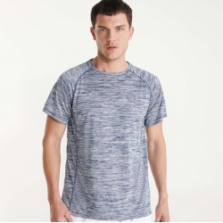 T-shirt homme de sport en polyester chiné, manches courtes raglan, 140 g/m²