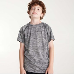 T-shirt enfant de sport en polyester chiné, manches courtes raglan, 140 g/m²