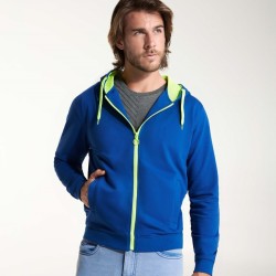 Veste sweat bicolore zippé à capuche avec détails fluo, 280 g/m²
