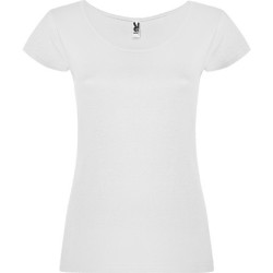 T-shirt femme coton manches courtes avec col rond prononcé, 155 g/m²