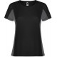 T-shirt technique femme polyester combiné avec deux tissus, manches courtes raglan, 140 g/m²