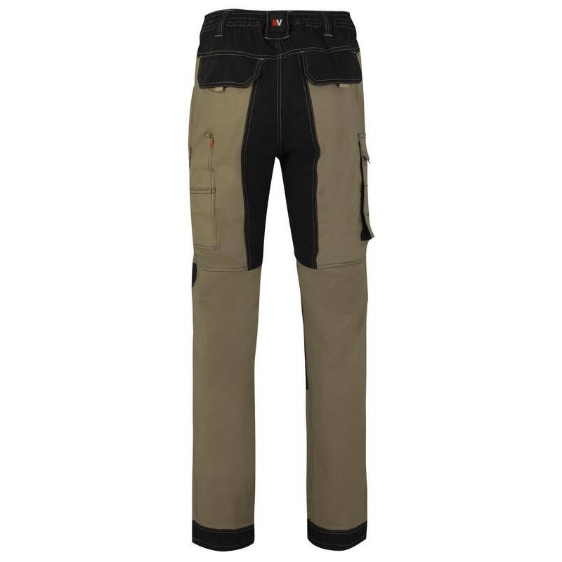 Pantalon bicolore en coton canvas stretch, renfort tissu oxford, 240 g/m²