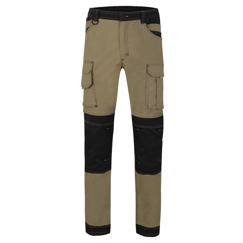 Pantalon bicolore en coton canvas stretch, renfort tissu oxford, 240 g/m²