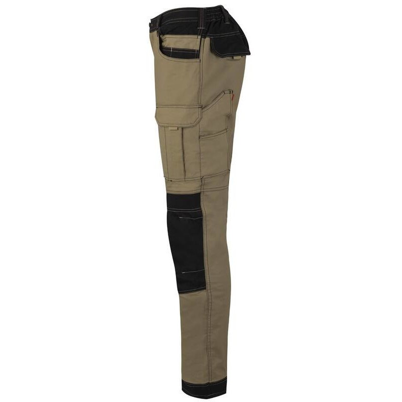 Pantalon bicolore en coton canvas stretch, renfort tissu oxford, 240 g/m²