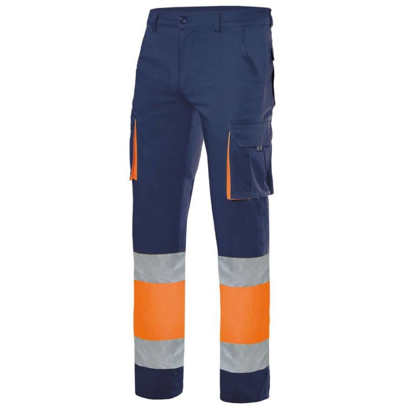 Pantalon en coton bicolore haute visibilité avec bandes réfléchissantes, 240 g/m²