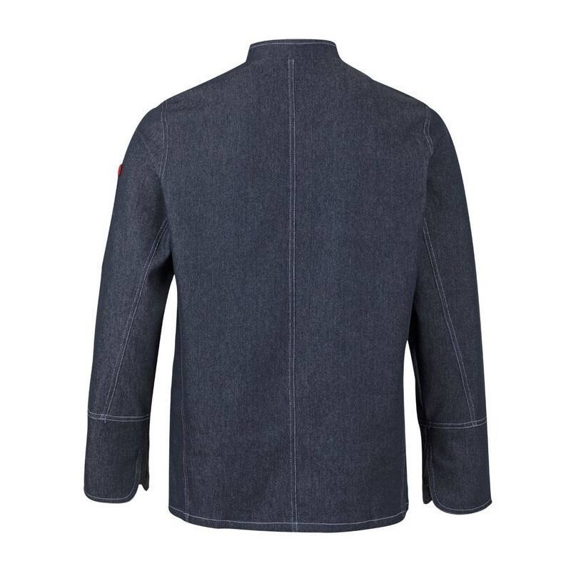 Veste de cuisine manches longues en denim col mao, tissu stretch, 260 g/m²