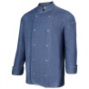 Veste de cuisine manches longues en denim col mao, tissu stretch, 260 g/m²