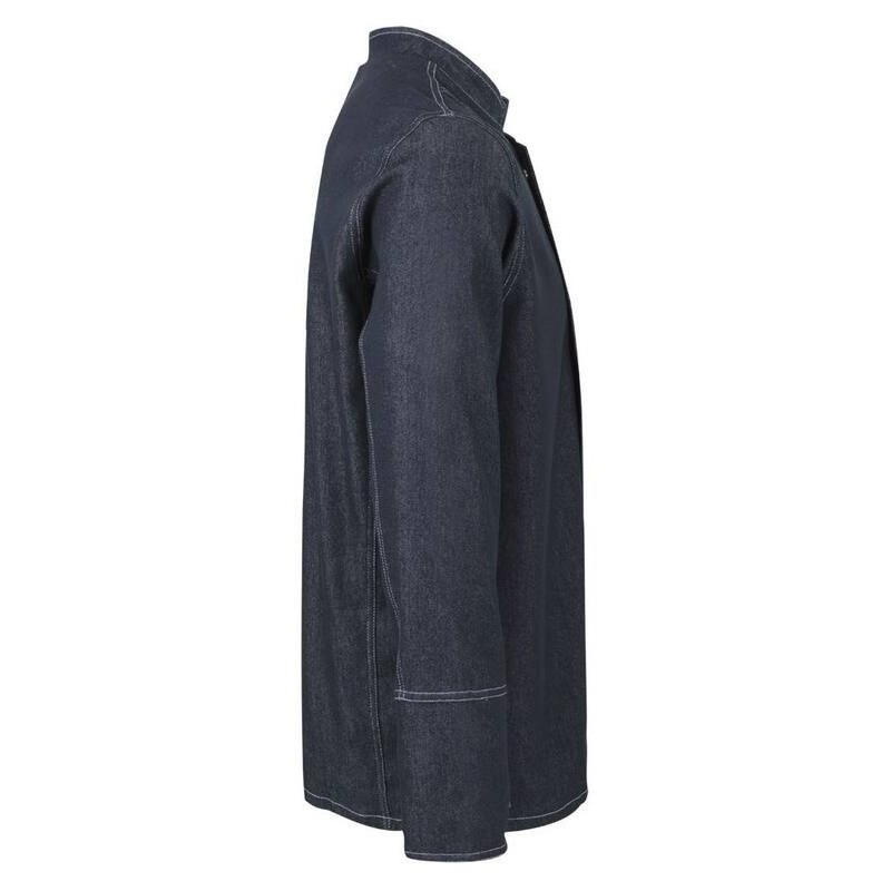 Veste de cuisine manches longues en denim col mao, tissu stretch, 260 g/m²