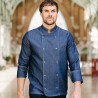 Veste de cuisine manches longues en denim col mao, tissu stretch, 260 g/m²