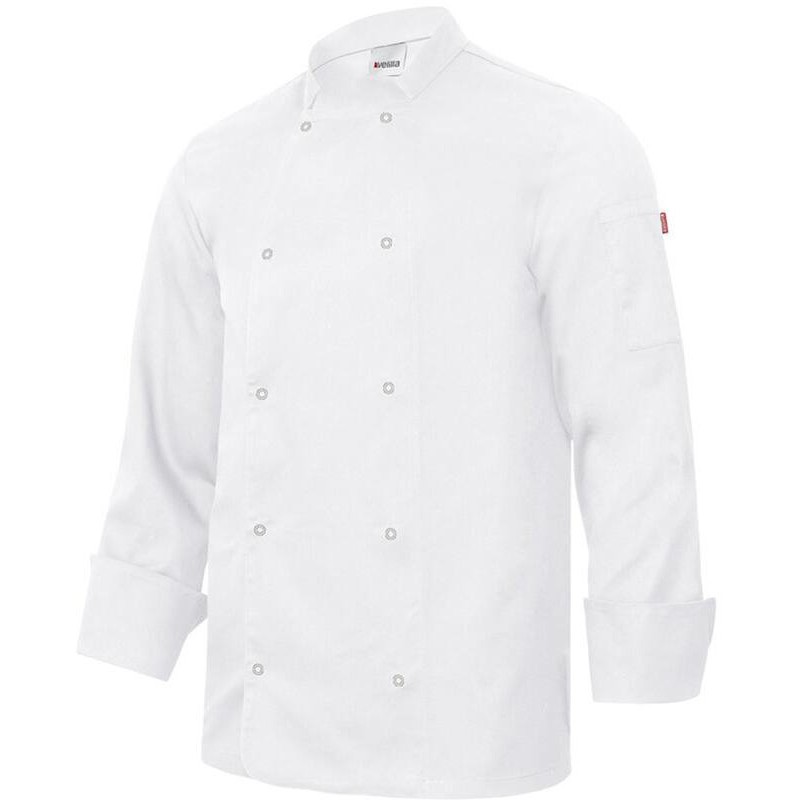 Veste de cuisinier manches longues col officier avec boutons pression, 175 g/m²