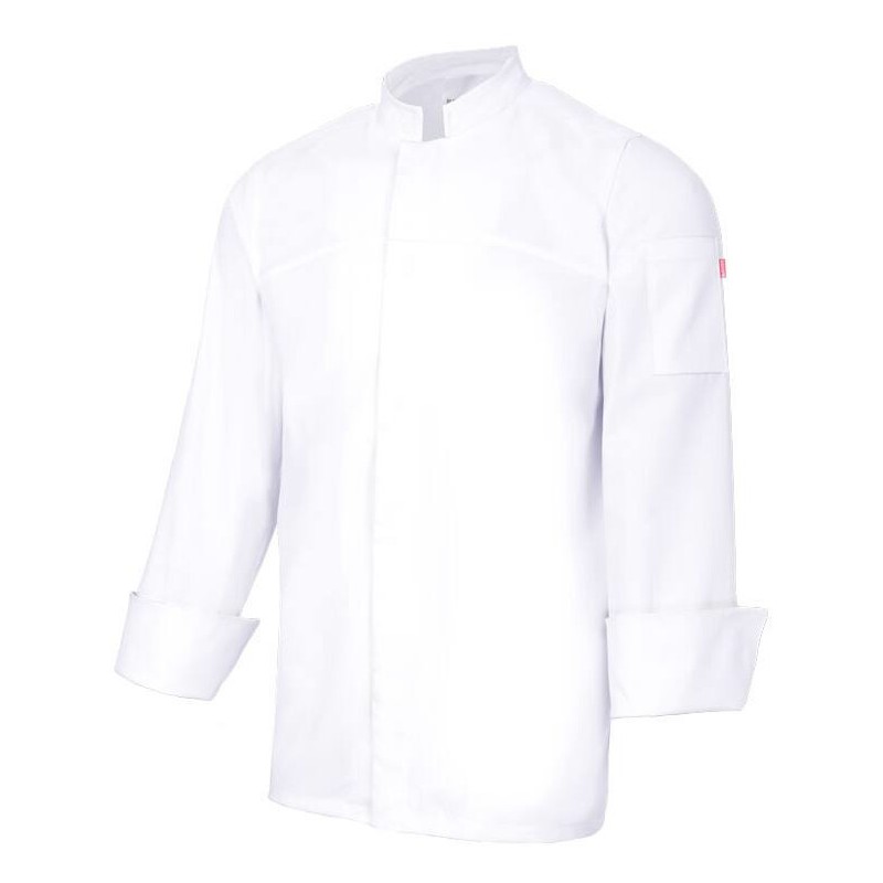 Veste de cuisine col mao en coton fermée par boutons pression cachés, 180 g/m²