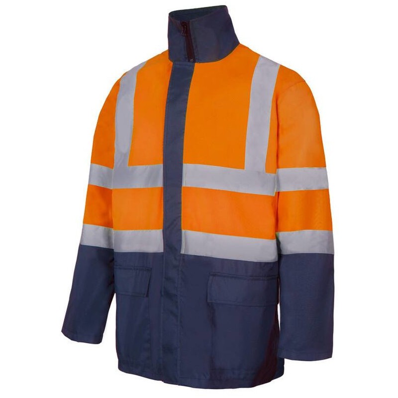Parka 4 en 1 bicolore haute visibilité imperméable, capuche dans le col, 180 g/m²