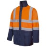 Parka 4 en 1 bicolore haute visibilité imperméable, capuche dans le col, 180 g/m²