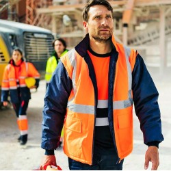 Parka 4 en 1 bicolore haute visibilité imperméable, capuche dans le col, 180 g/m²