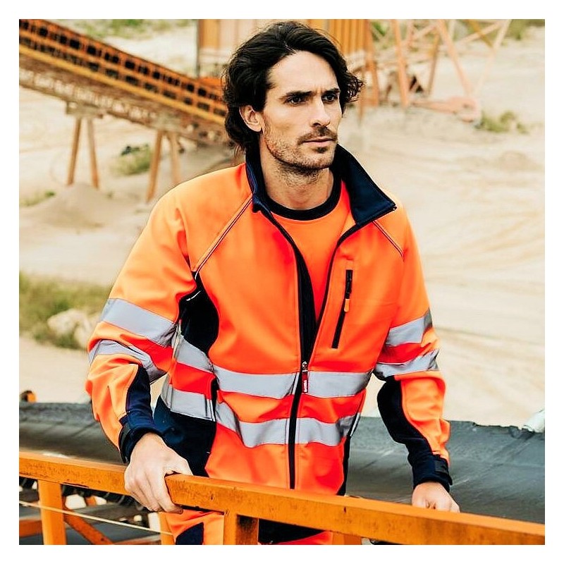 Blouson softshell bicolore haute visibilité, bandes et poignets réfléchissants, 320 g/m²