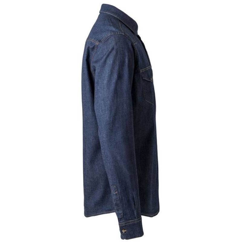 Chemise stretch en denim homme manches longues, col italien, 180 g/m²