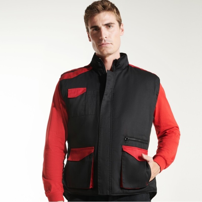 Gilet de travail bicolore multi-poches avec col montant