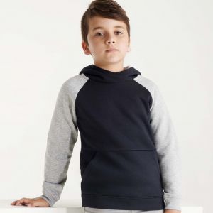 Sweat-shirt enfant bicolore, capuche col croisé, manches raglan, 280 g/m²
