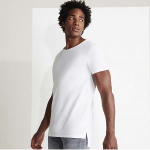 T-shirt en coton manches courtes col rond, bas allongé, 155 g/m²