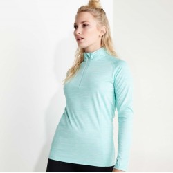 Sweat femme sport manches longues raglan col zip réfléchissant, 200 g/m²