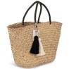 Panier shopping tressé en paille durable, anses et pompon bicolore, 20 litres